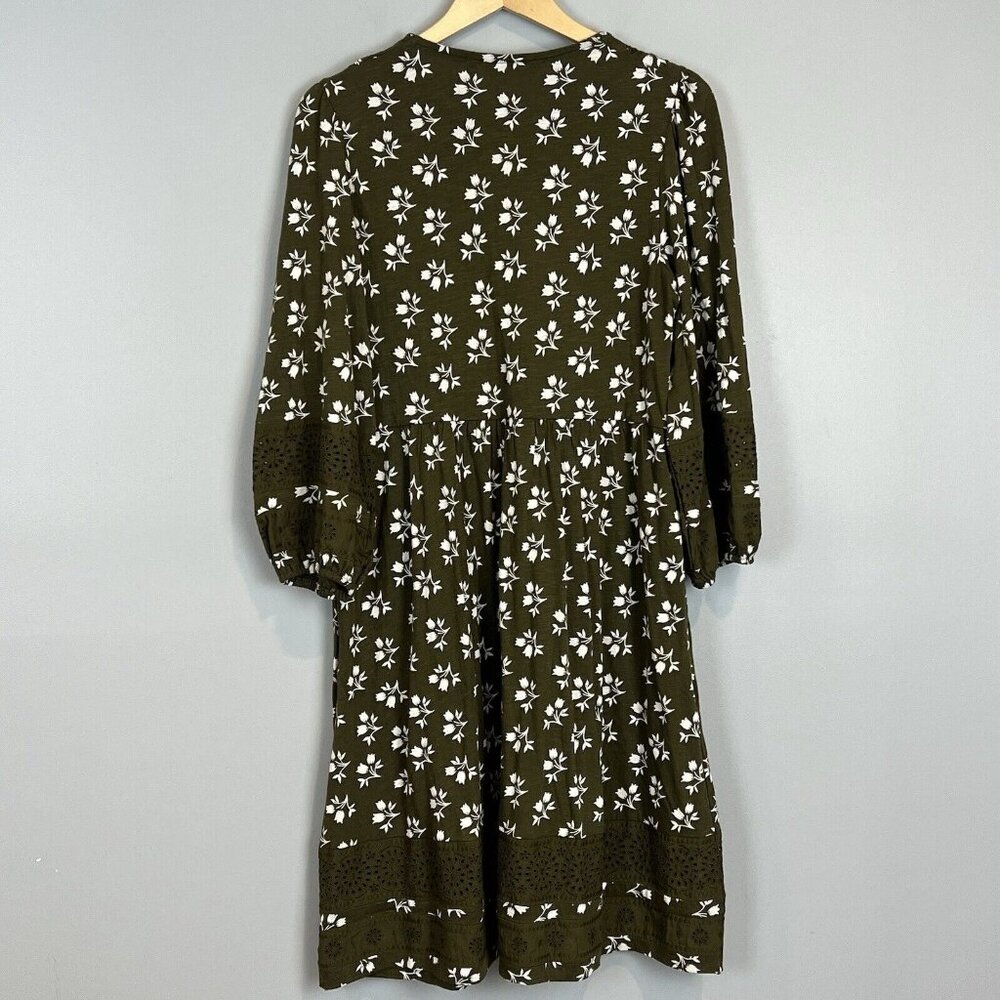 Boden Olive Green Long Sleeve Floral Midi Dress with White Print - Picture 8 of 14